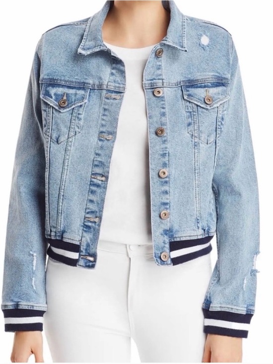 pistola Jackets & Blazers - Anthropologie Pistola Light Blue Denim Bomber-Trim Jean Jacket Size Medium